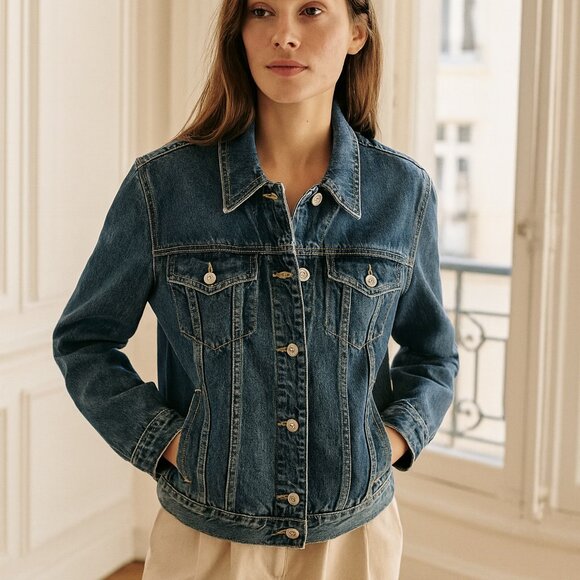 Vintage Blue Denim Squeeze Stephen Hardy Button Jacket Lg - Picture 1 of 7